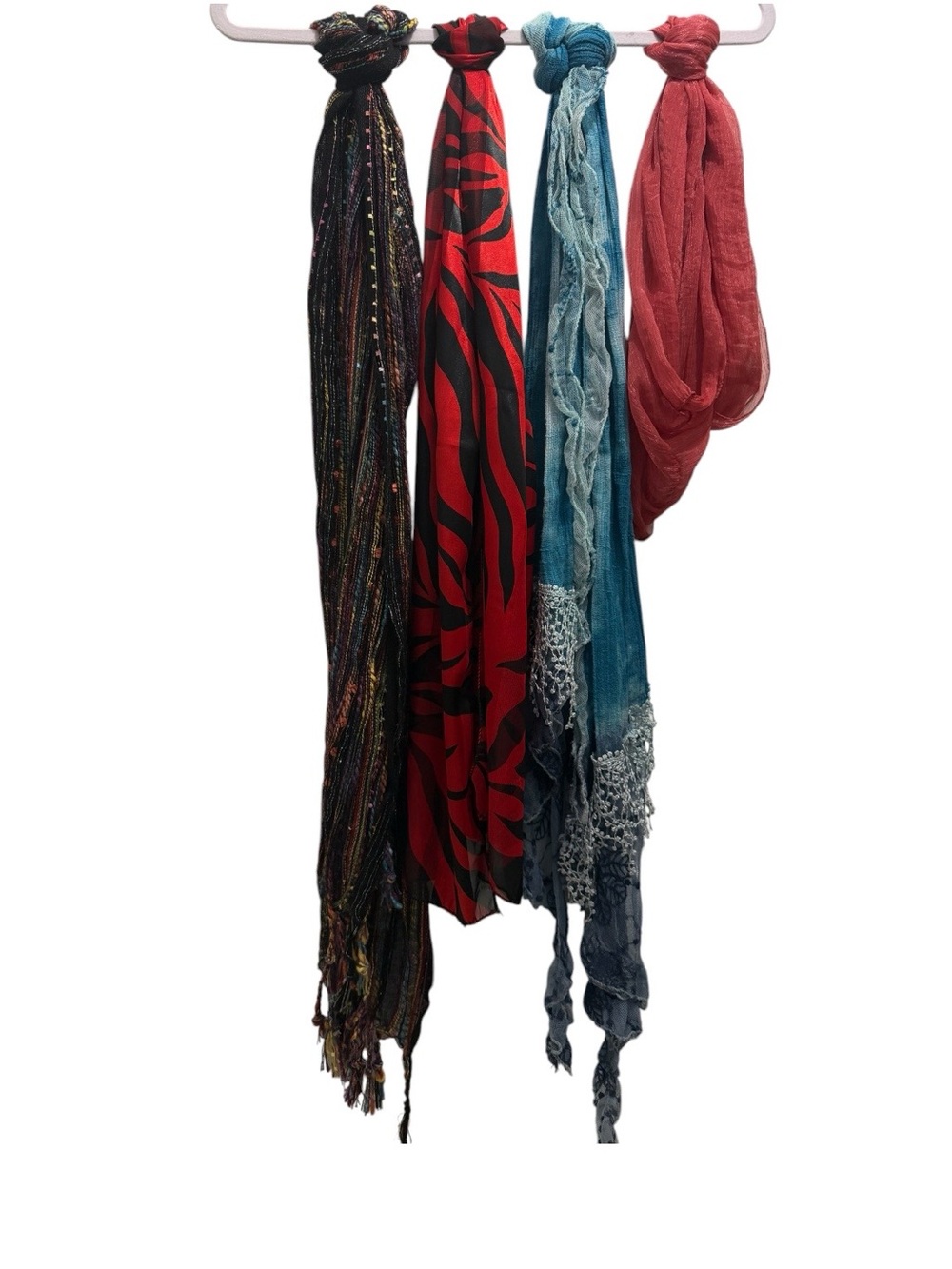 4 Women’s Red, Blue and Coral Fashion Scarves - Lightweight